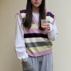Striped Sweater Vest Gray & Pink & Yellow - One Size
