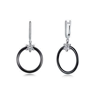 925 Sterling Silver Circle Earrings With Austrian Element Crystal Silver - One Size