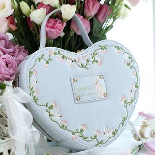 Heart-shaped Embroidered Faux-leather Shoulder Bag