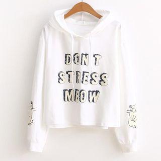 Long Sleeve Cat Printed Hooded Top