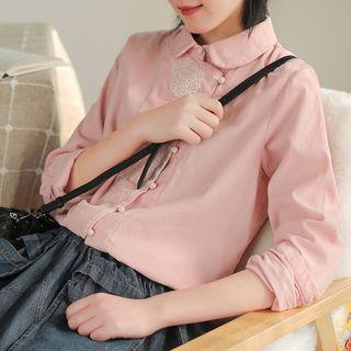 Long-sleeve Corduroy Embroidered Blouse