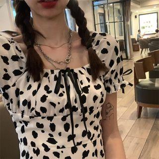 Short-sleeve Print Slim-fit Dress As Figure - One Size