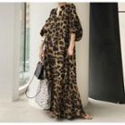 3/4 Sleeve Round Neck Leopard Pattern A-line Dress