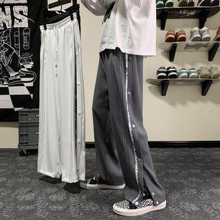 Snap Button Slit Wide Leg Pants