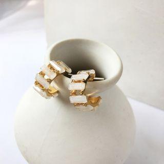 Rhinestone Open Hoop Earring 1 Pair - White & Gold - One Size