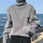 High-neck Off-shoulder Long-sleeve Knit Sweater