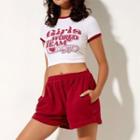 Letter Print Contrast Cropped T-shirt