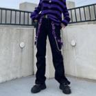 High-waist Belt Accent Straight-fit Pants