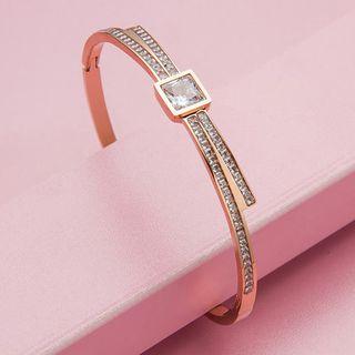 Stainless Steel Rhinestone Open Bangle Rhinestone Open Bangle - One Size