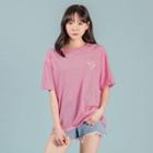 Heart-embroidered Stripe T-shirt