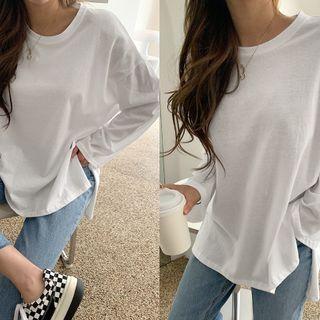 Round-neck Dip-back Oversize T-shirt White - One Size