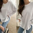 Round-neck Dip-back Oversize T-shirt White - One Size