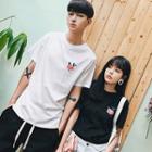 Couple Matching Flower Embroidered Short Sleeve T-shirt