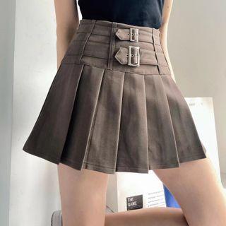 Double Buckled Pleated A-line Skirt