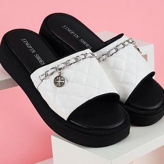 Chain-accent Quilted Platform Slide Sandals