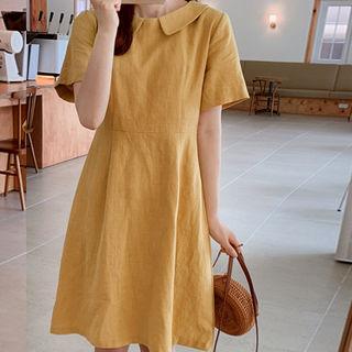 Collar-detail A-line Linen Dress Yellow - One Size