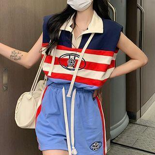 Sleeveless Striped Polo Shirt Polo Shirt - Blue & Red - One Size