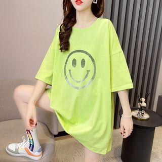 Short-sleeve Round Neck Smile Face T-shirt