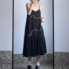 Spaghetti-strap V-neck Flared Midi Dress