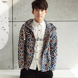 Hooded Patterned Zip Jacket