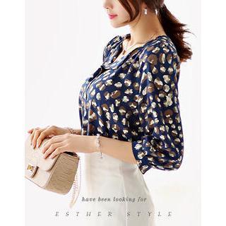 3/4-sleeve Patterned Chiffon Top