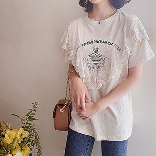 Lace-detail Letter Print Top