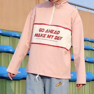 Lettering Half-zip Mock-neck Sweatshirt