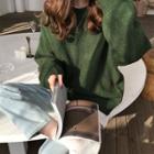 Long-sleeve Plain Sweater Green - One Size