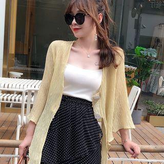 3/4-sleeve Crinkled Chiffon Light Jacket