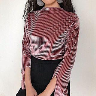 Long Slit Sleeve Velvet Top