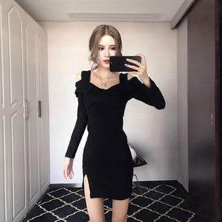 Spaghetti-strap Off-shoulder Plain Dress