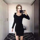 Spaghetti-strap Off-shoulder Plain Dress