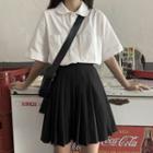 Elbow-sleeve Pocket Detail Shirt / Pleated Skirt