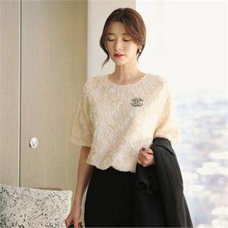 Tall Size Applique Short-sleeve Blouse