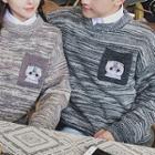Couple Matching Cat Embroidered Melange Sweater