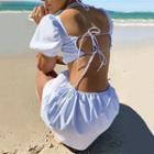 Puff Sleeve Open-back Dress