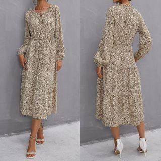 Leopard Print Long Sleeve Midi Dress