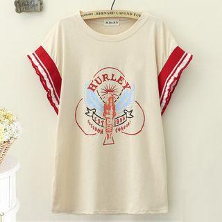 Print Frill Trim Short-sleeve T-shirt