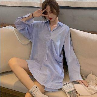 Striped Long-sleeve Dress Stripe - Blue - One Size