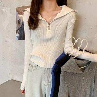 Long-sleeve Half-zip Ribbed Knit Top
