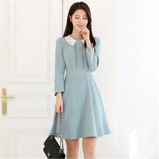 3/4-sleeve Lace-collar A-line Dress