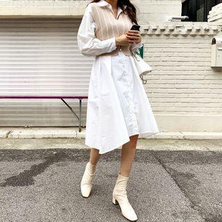 Set: Stripe Vest + A-line Midi Shirtdress