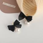 Bow Faux Pearl Dangle Earring 1 Pair - S925 Silver - Black & White - One Size