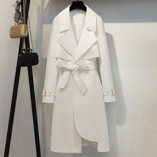Plain Tie-waist Buttoned Trench Coat