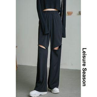Zipper-knee Straight-cut Loose Pants