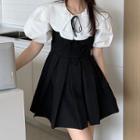 Short-sleeve Bow Blouse / Overall Dress