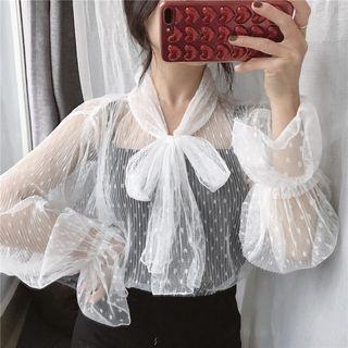 Tie-neck Polka Dot Sheer Top