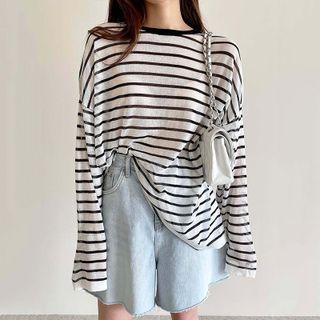 Stripe Oversized Long Sleeve Knit Top