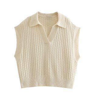 Collared Plain Cropped Sweater Vest