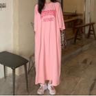 Lettering Plain T-shirt Dress Pink - One Size